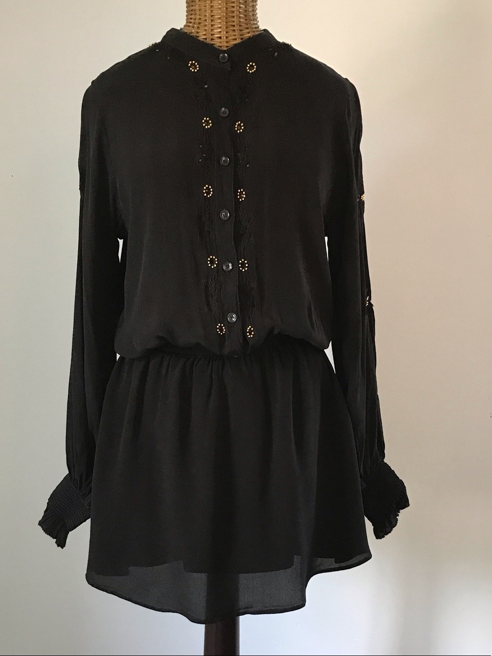 Karina Grimaldi Black Long-Sleeve Buttoned Waist Dress